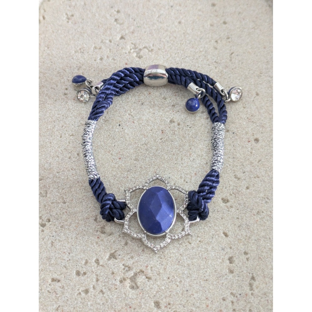 Chloe + Isabel Lotus Flower Cord Bracelet Royal Blue Cabochon Rhinestone Adj